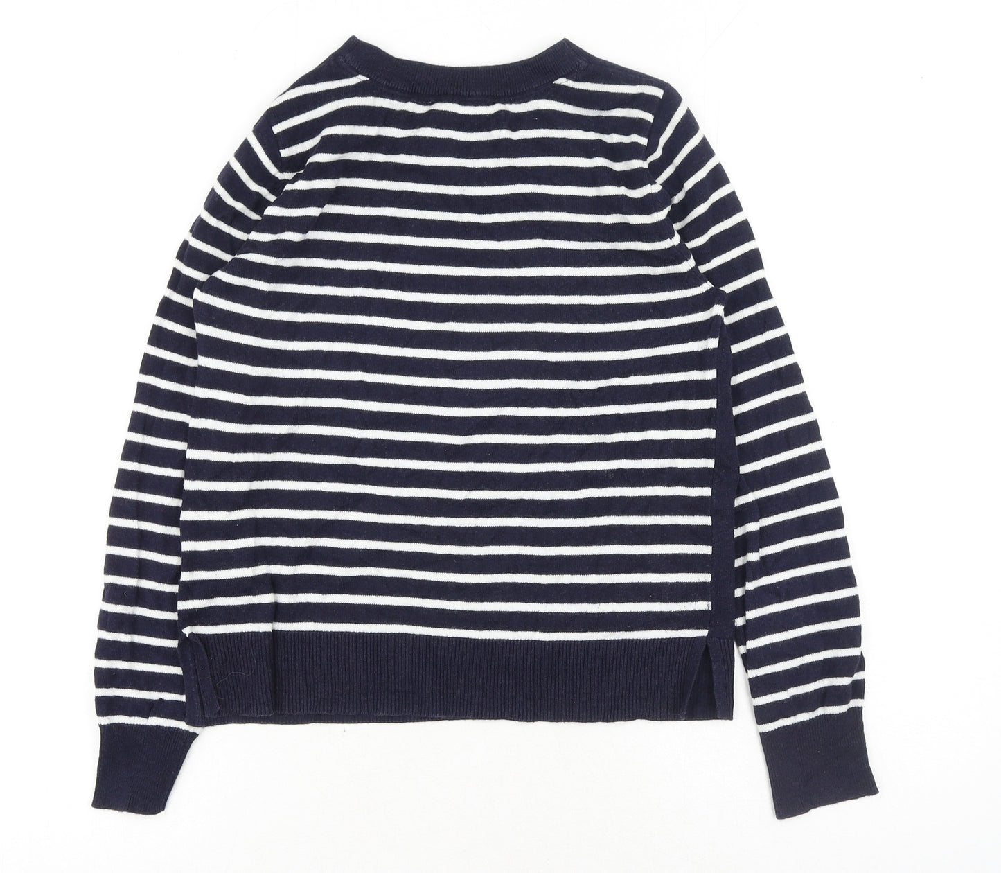 Oasis Womens Blue Round Neck Striped Cotton Pullover Jumper Size S - Star