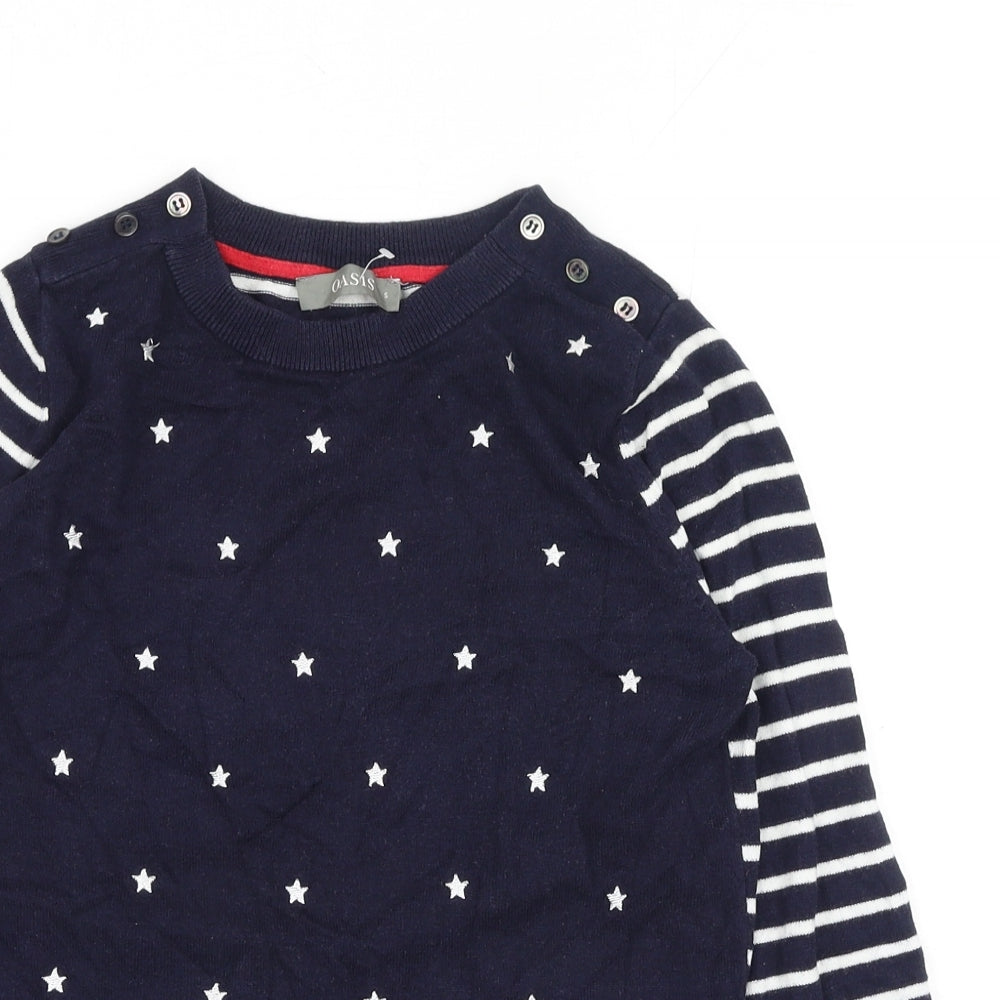 Oasis Womens Blue Round Neck Striped Cotton Pullover Jumper Size S - Star