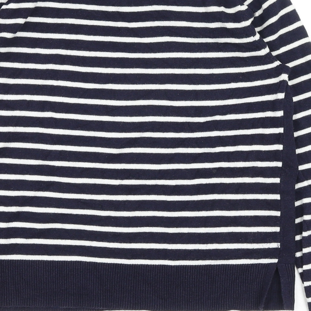 Oasis Womens Blue Round Neck Striped Cotton Pullover Jumper Size S - Star