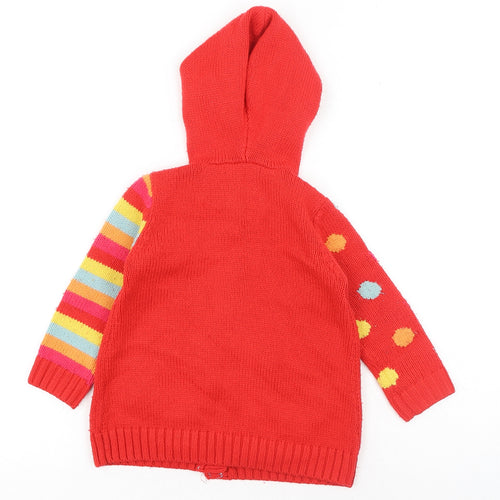 George Girls Red Round Neck Acrylic Cardigan Jumper Size 2-3 Years Button