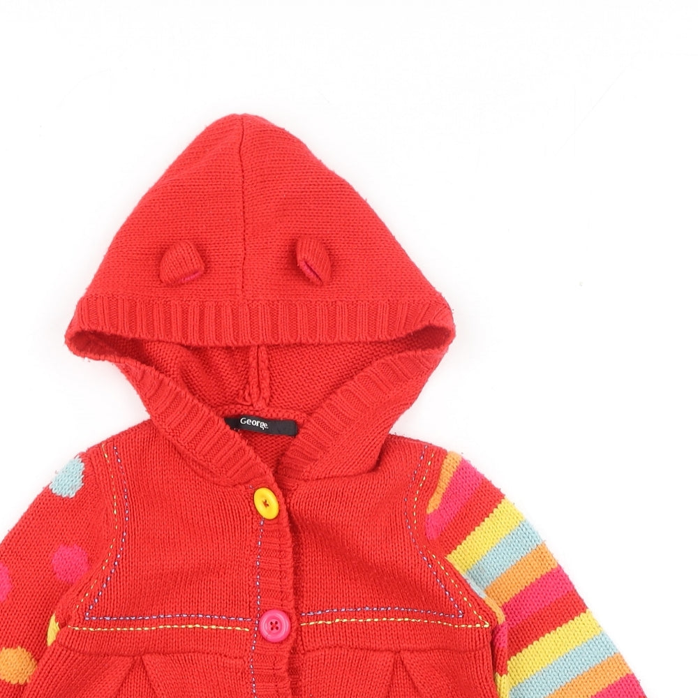 George Girls Red Round Neck Acrylic Cardigan Jumper Size 2-3 Years Button