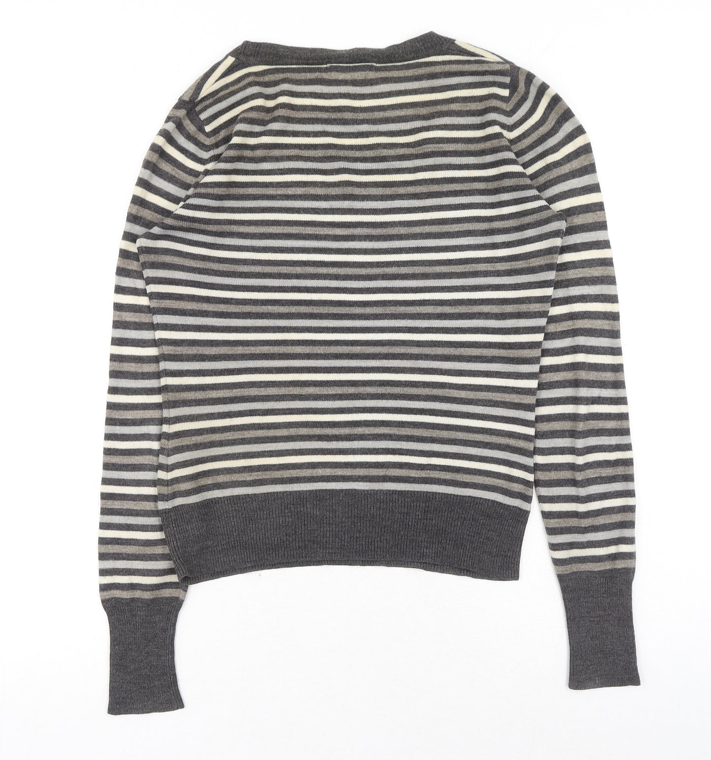 TU Womens Grey Scoop Neck Striped Acrylic Pullover Jumper Size 8