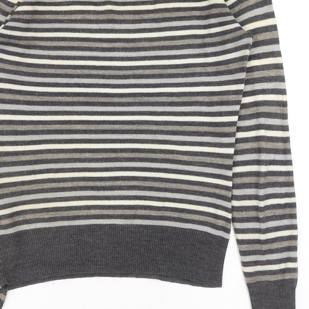 TU Womens Grey Scoop Neck Striped Acrylic Pullover Jumper Size 8