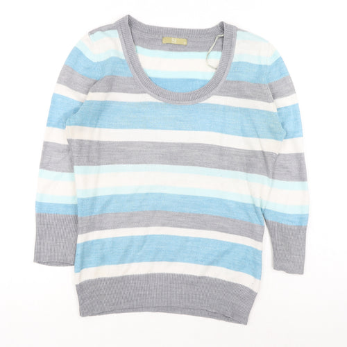 TU Womens Blue Scoop Neck Striped Acrylic Pullover Jumper Size 8
