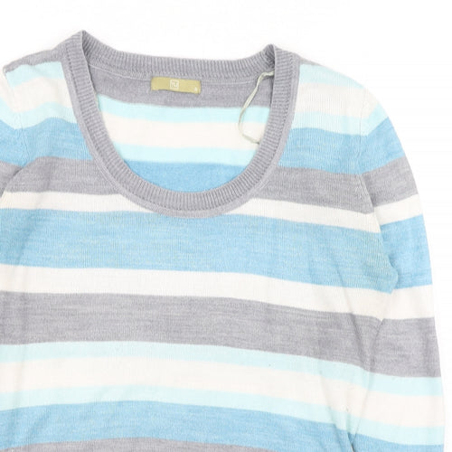 TU Womens Blue Scoop Neck Striped Acrylic Pullover Jumper Size 8