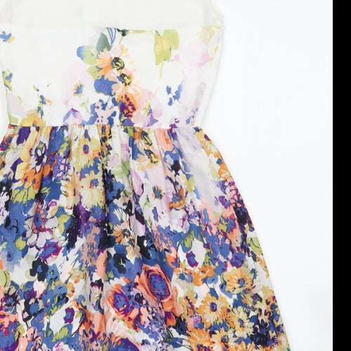 Zara Womens Blue Floral Polyester Fit & Flare Size XS Boat Neck Zip