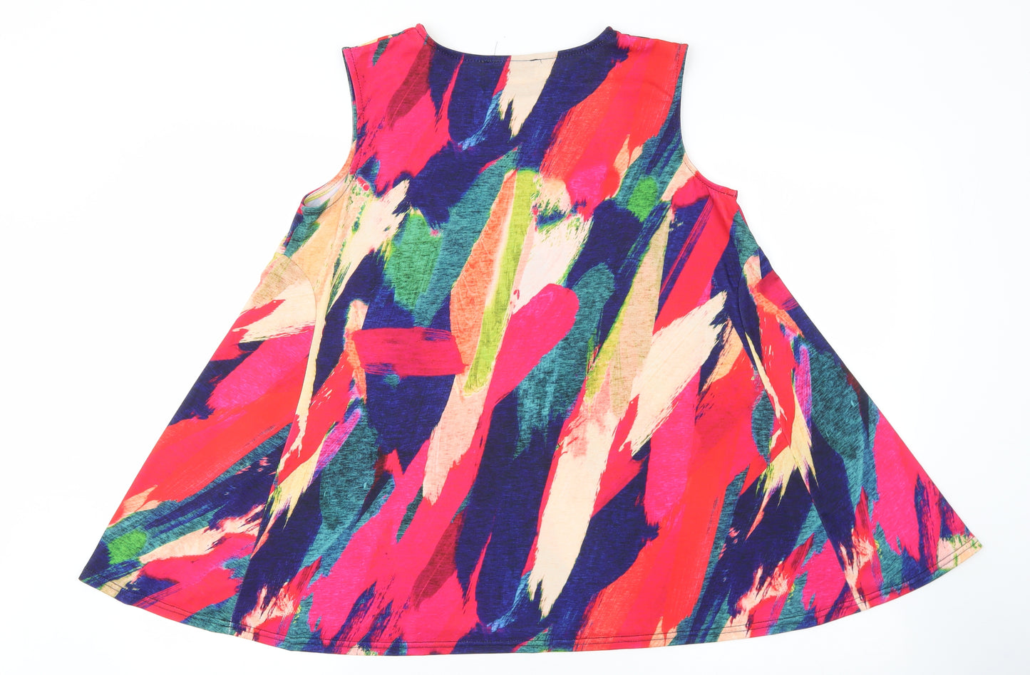 Kate Lilly Womens Multicoloured Geometric Viscose Basic Tank Size 14 Round Neck