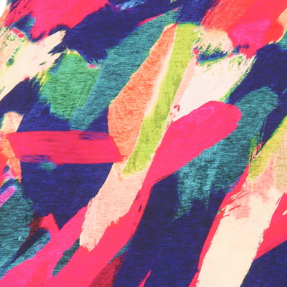 Kate Lilly Womens Multicoloured Geometric Viscose Basic Tank Size 14 Round Neck