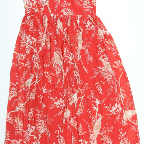 NEXT Womens Red Geometric Polyester A-Line Size 20 V-Neck Zip