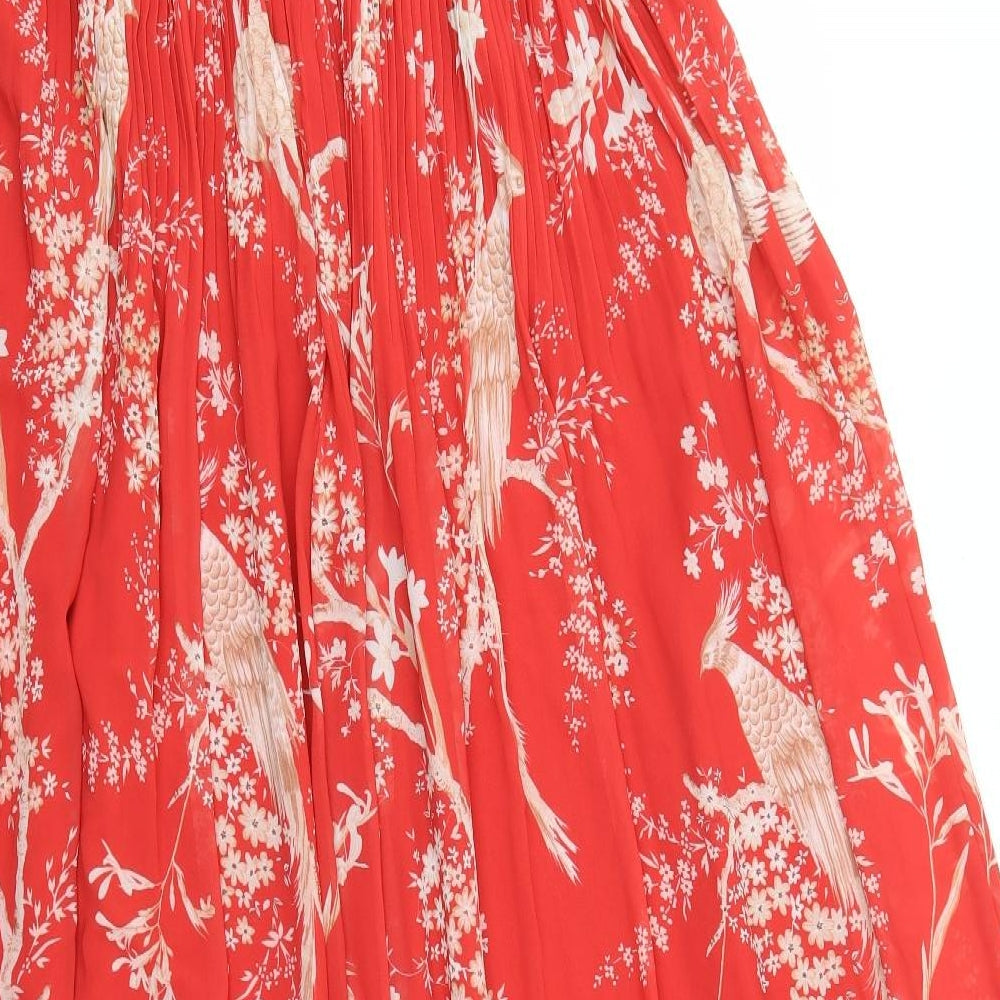 NEXT Womens Red Geometric Polyester A-Line Size 20 V-Neck Zip