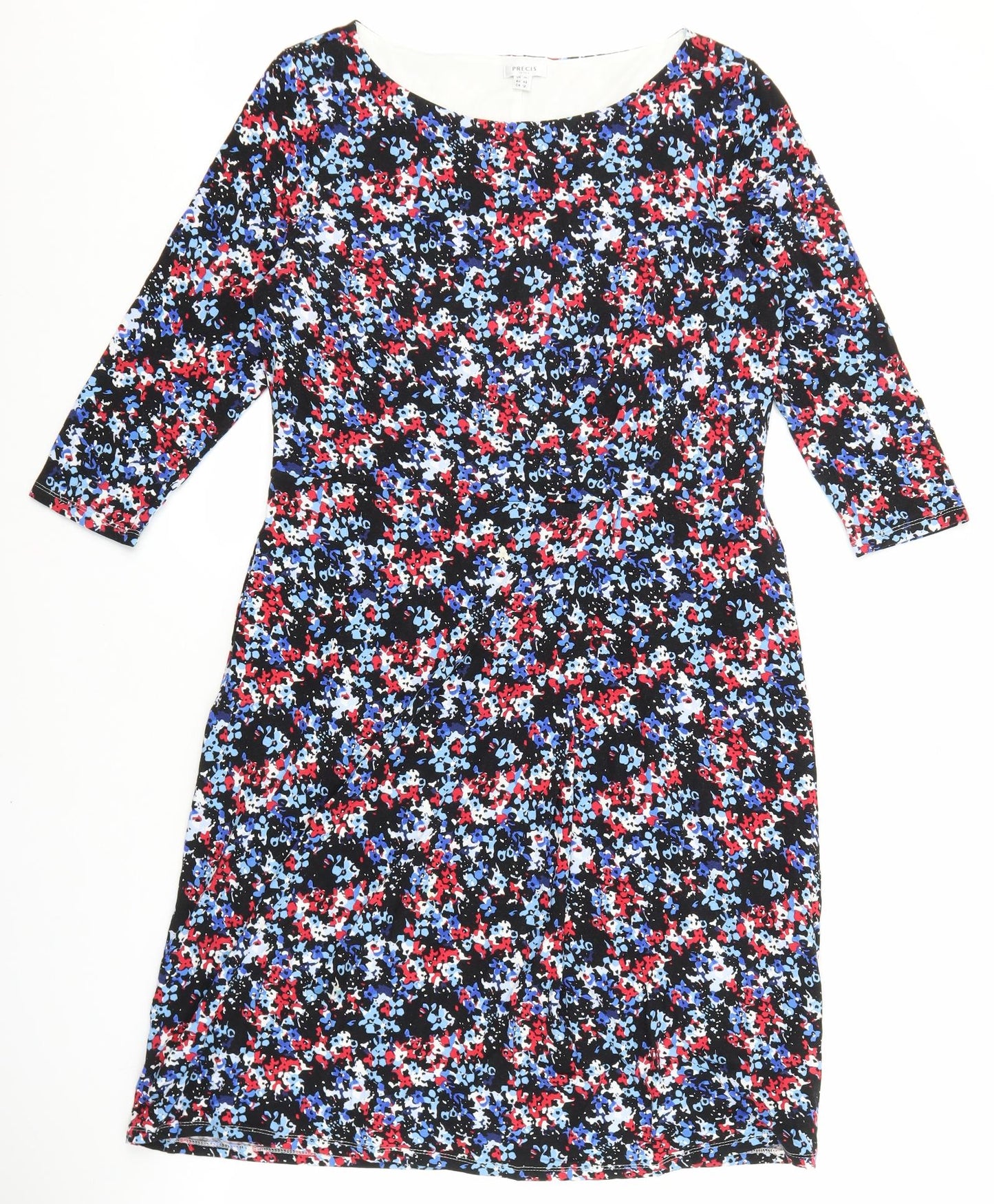 Precis Womens Black Floral Viscose A-Line Size 14 Boat Neck Pullover