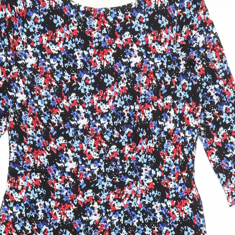 Precis Womens Black Floral Viscose A-Line Size 14 Boat Neck Pullover