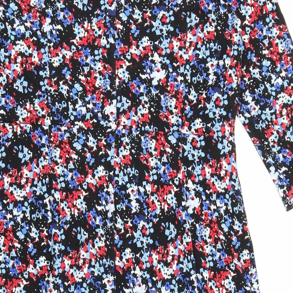 Precis Womens Black Floral Viscose A-Line Size 14 Boat Neck Pullover