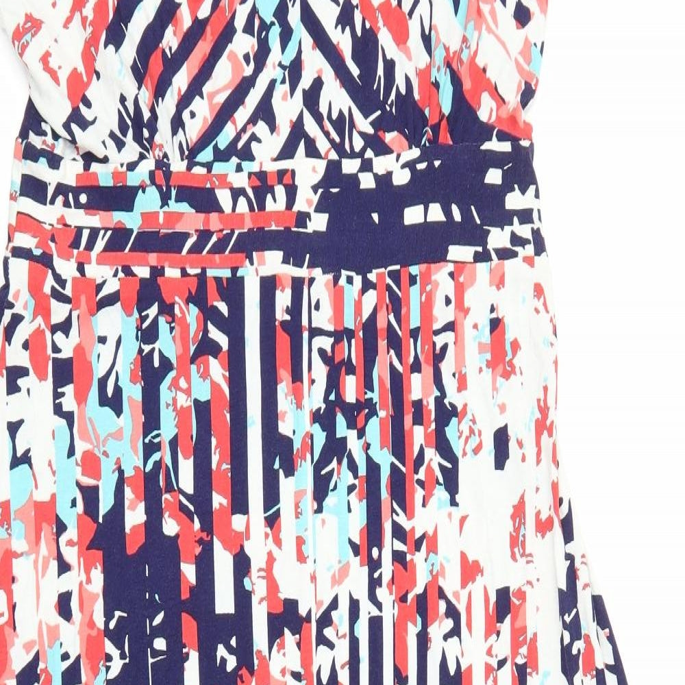 Preworn Womens Blue Geometric Viscose A-Line Size 14 V-Neck Pullover