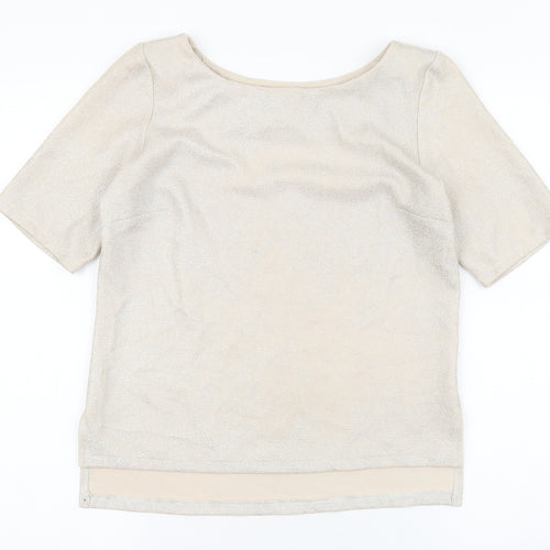 Papaya Womens Gold Polyester Basic T-Shirt Size 8 Boat Neck