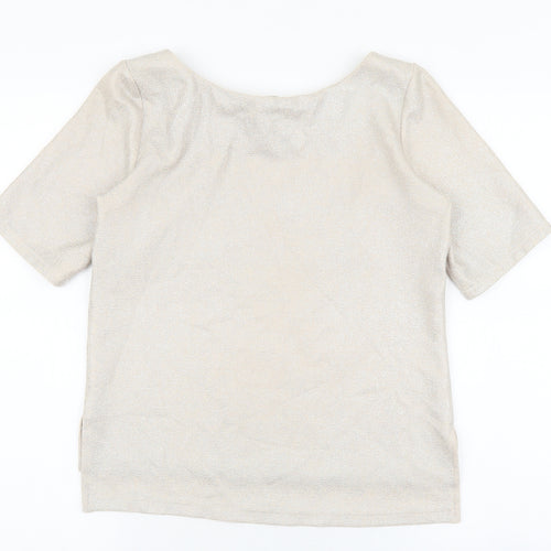 Papaya Womens Gold Polyester Basic T-Shirt Size 8 Boat Neck