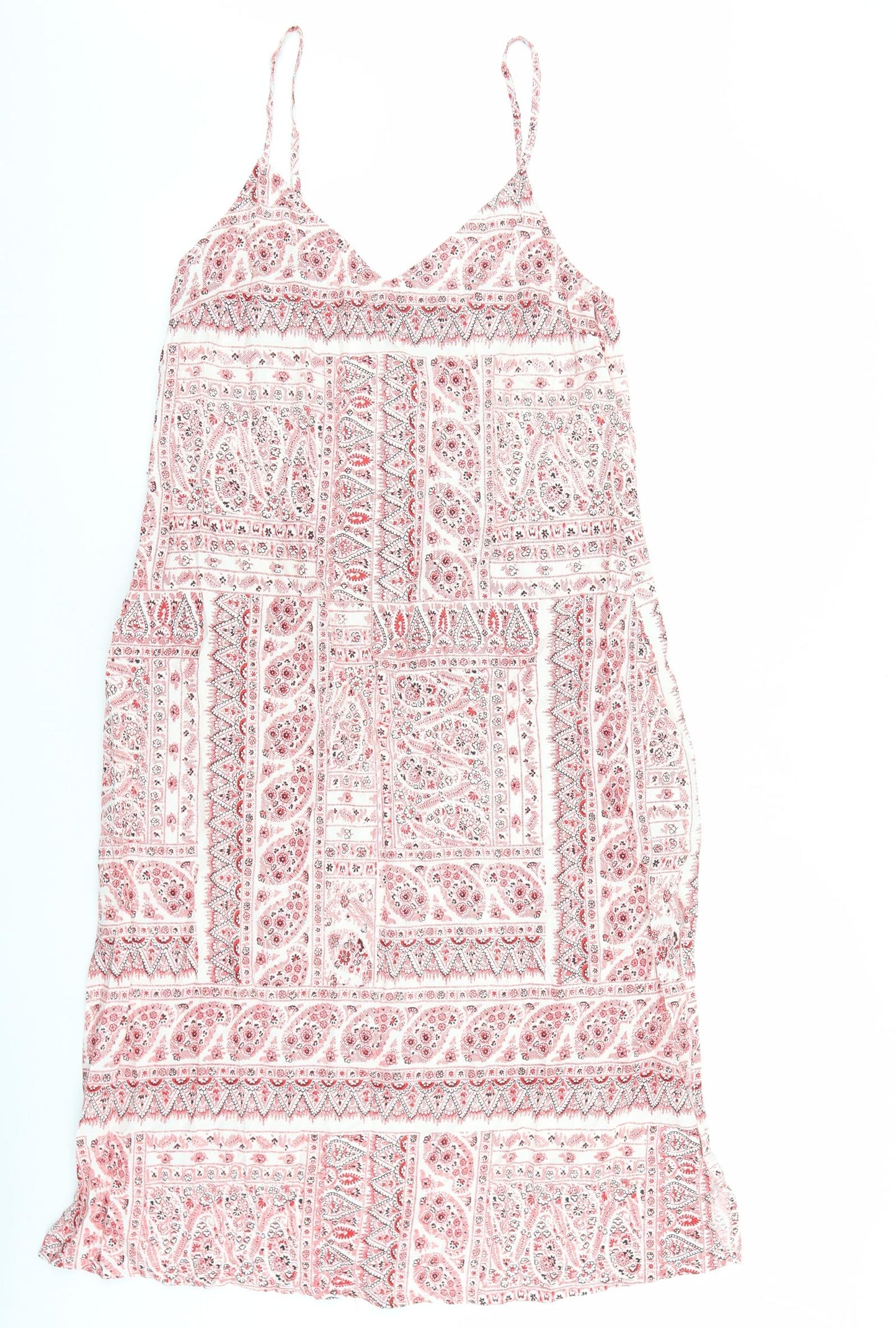 New Look Womens Red Paisley Polyester Slip Dress Size 10 V-Neck Pullover