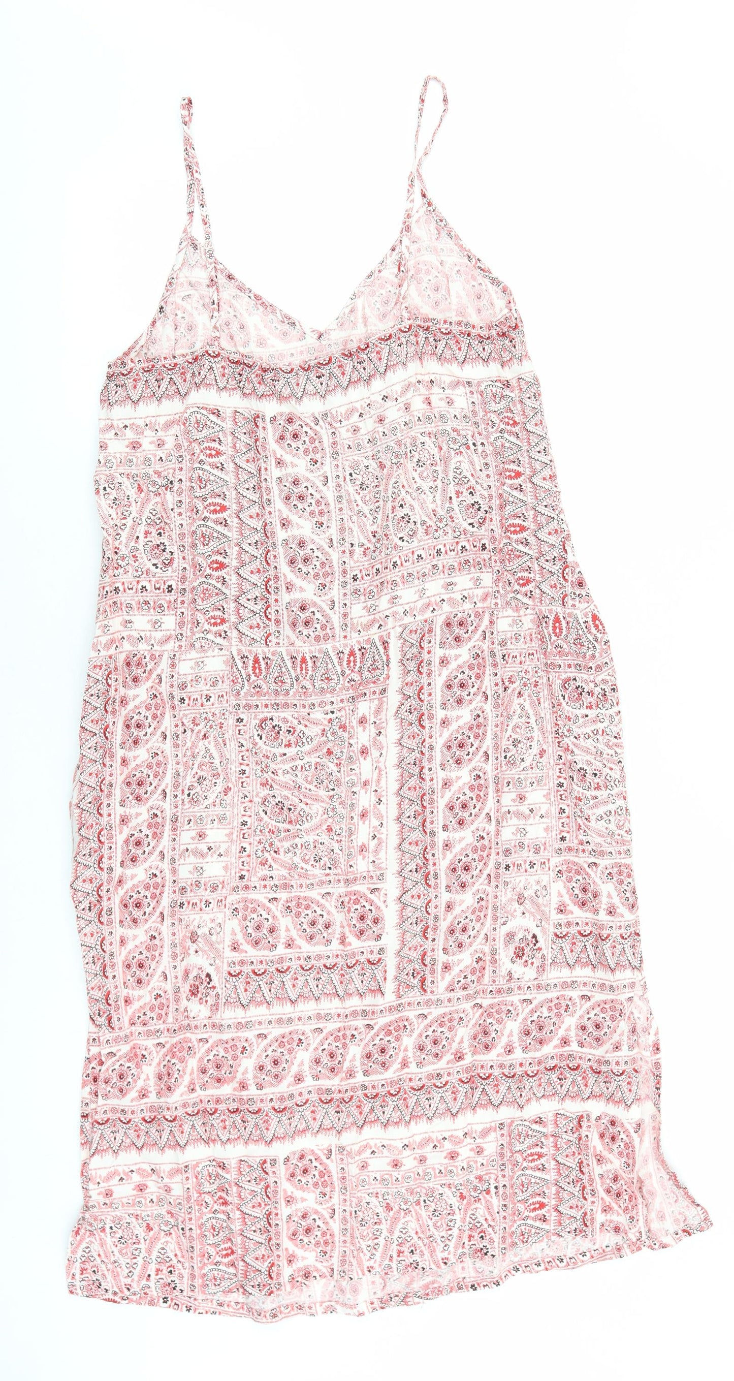 New Look Womens Red Paisley Polyester Slip Dress Size 10 V-Neck Pullover