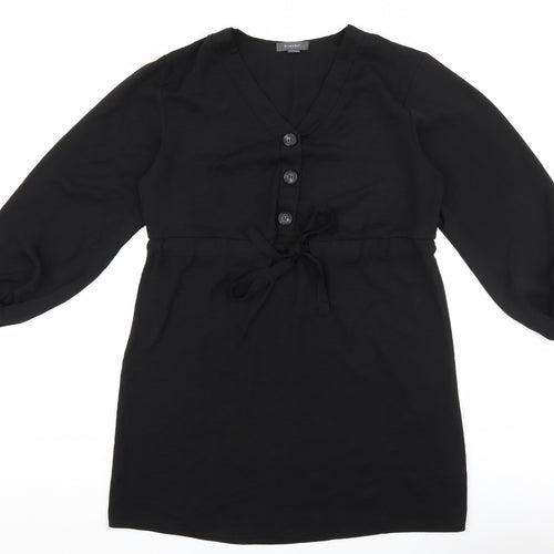 Primark Womens Black Polyester Pencil Dress Size 12 V-Neck Button