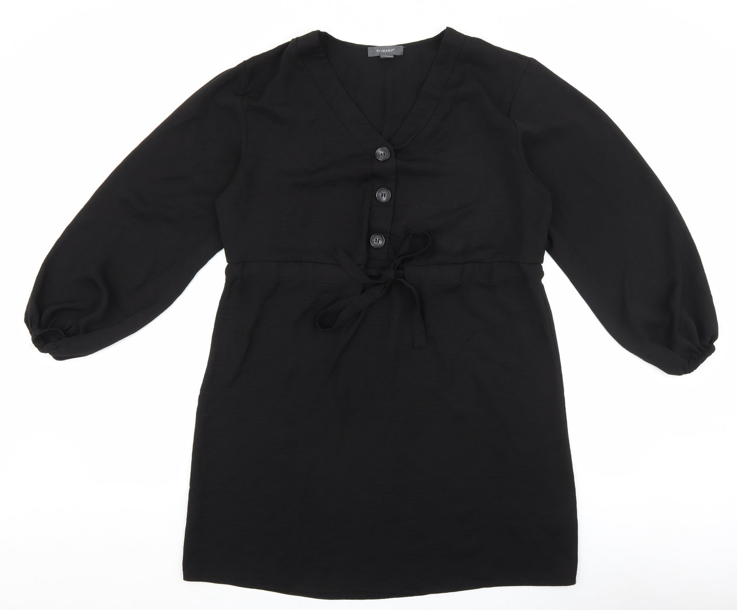 Primark Womens Black Polyester Pencil Dress Size 12 V-Neck Button