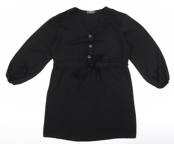 Primark Womens Black Polyester Pencil Dress Size 12 V-Neck Button