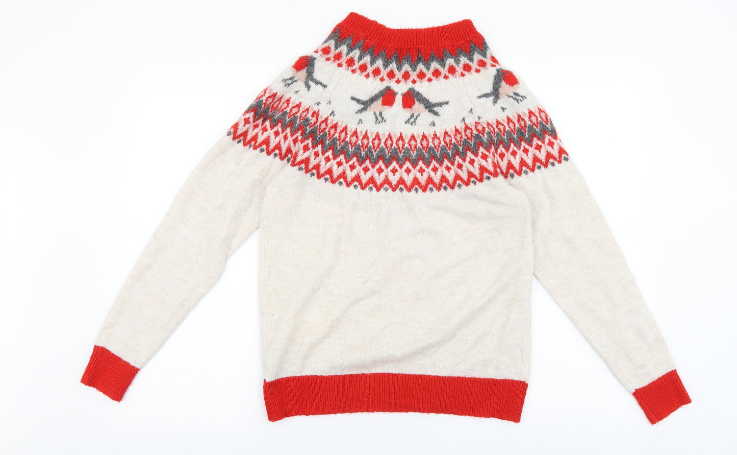 George Womens Beige Mock Neck Fair Isle Acrylic Pullover Jumper Size S - Christmas Jumper