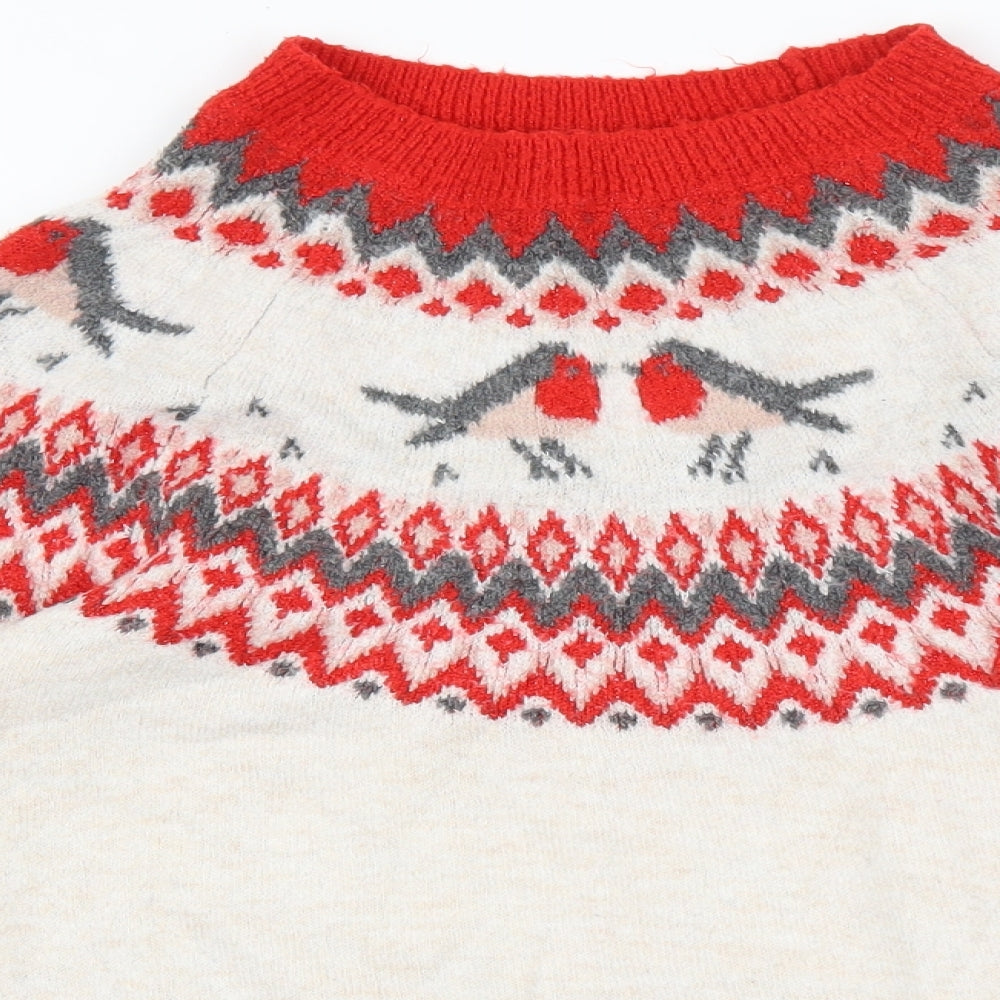George Womens Beige Mock Neck Fair Isle Acrylic Pullover Jumper Size S - Christmas Jumper