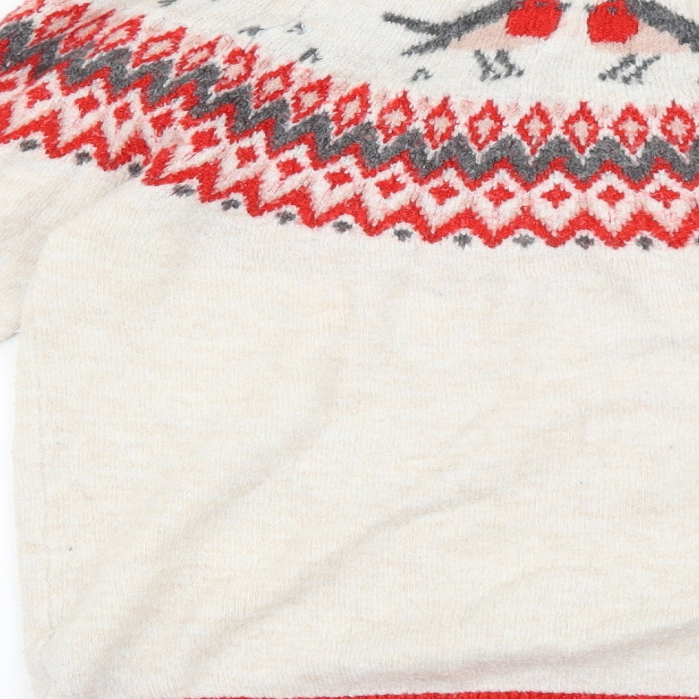 George Womens Beige Mock Neck Fair Isle Acrylic Pullover Jumper Size S - Christmas Jumper