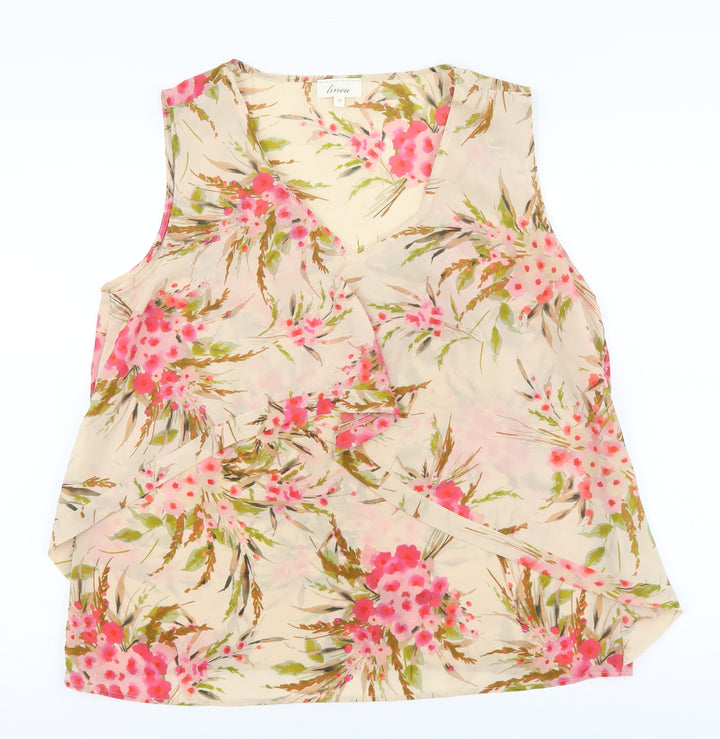 Linea Womens Pink Floral Polyester Basic Tank Size 12 V-Neck