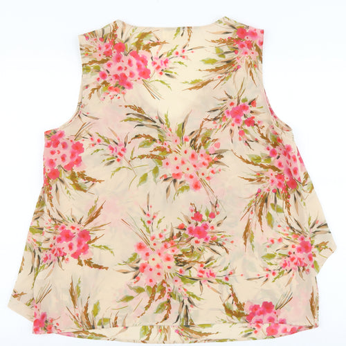 Linea Womens Pink Floral Polyester Basic Tank Size 12 V-Neck