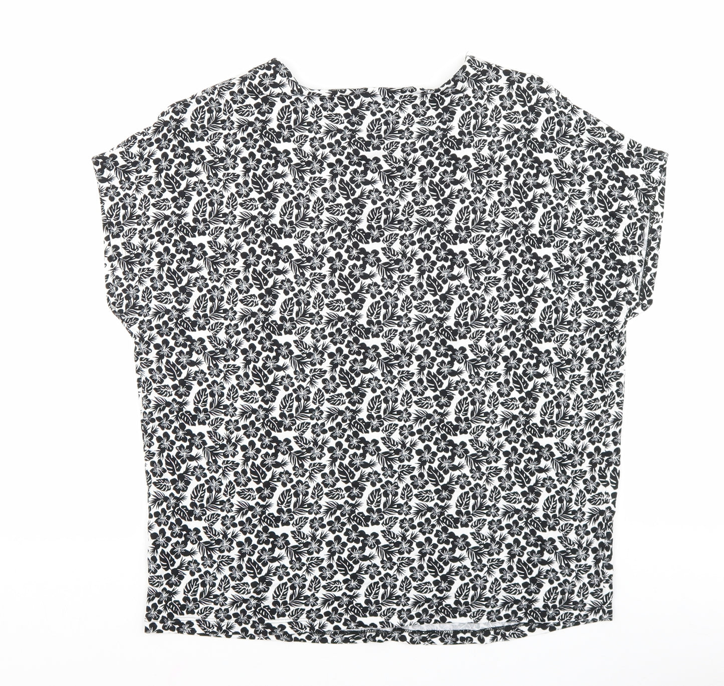 Marks and Spencer Womens Black Floral Viscose Basic T-Shirt Size 10 Boat Neck