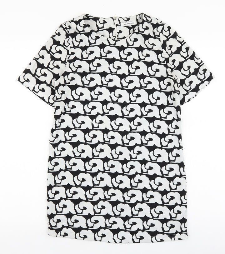 Glamorous Womens Black Geometric Polyester Shift Size XS Boat Neck Zip