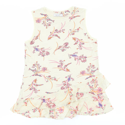 Marks and Spencer Womens Beige Floral 100% Cotton Basic Tank Size 8 Boat Neck