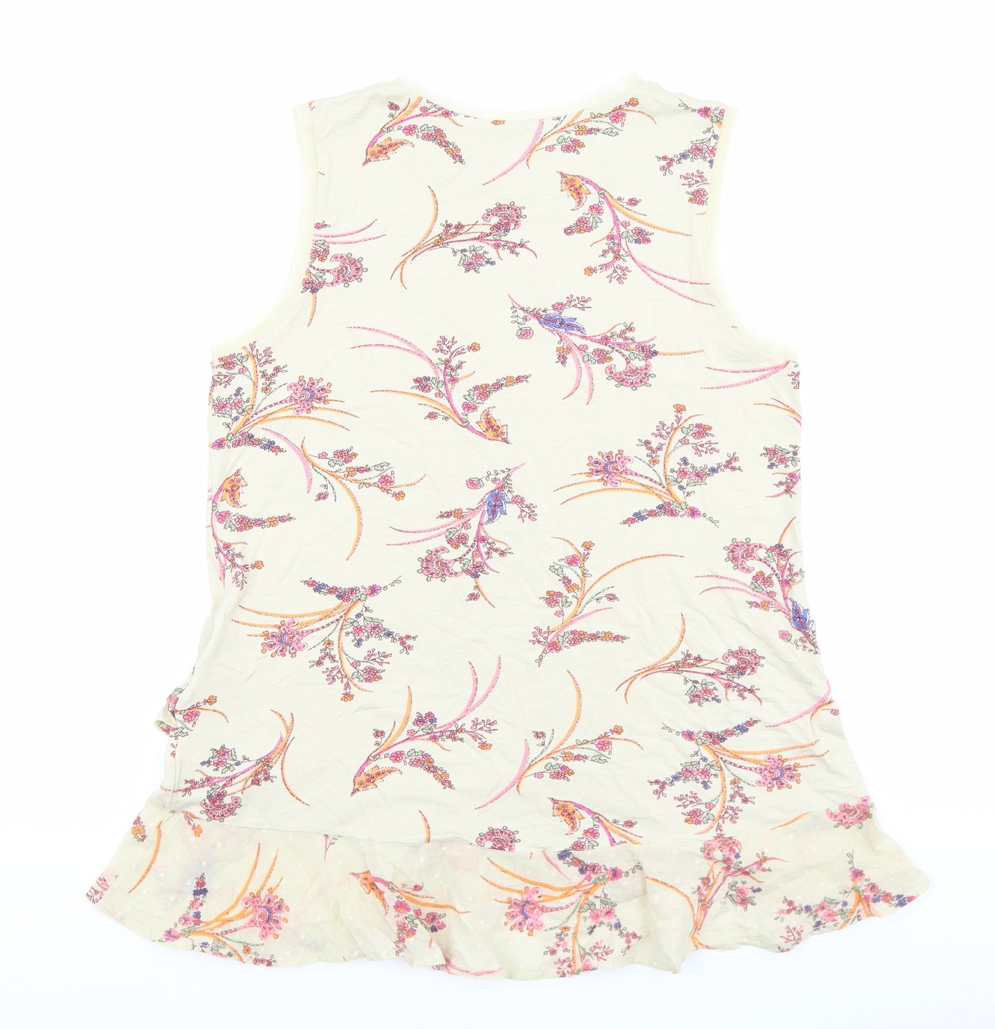 Marks and Spencer Womens Beige Floral 100% Cotton Basic Tank Size 8 Boat Neck