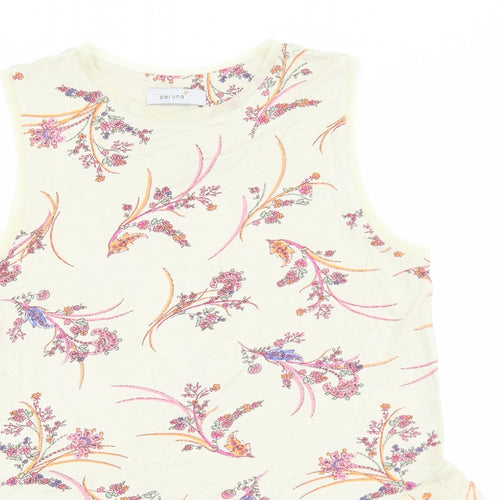 Marks and Spencer Womens Beige Floral 100% Cotton Basic Tank Size 8 Boat Neck