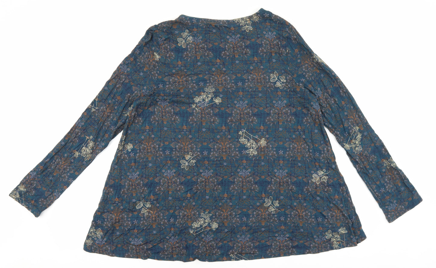 White Stuff Womens Blue Floral 100% Cotton Tunic Blouse Size 14 V-Neck