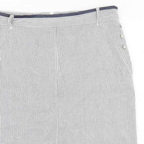 CERULEAN Womens Blue Striped Cotton Straight & Pencil Skirt Size 14 Zip
