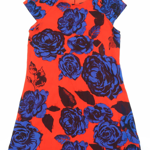 River Island Womens Red Floral Polyester Shift Size 8 Round Neck Button