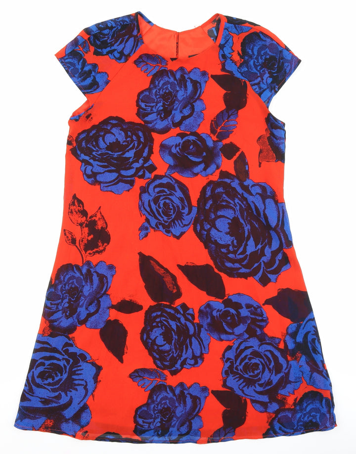 River Island Womens Red Floral Polyester Shift Size 8 Round Neck Button