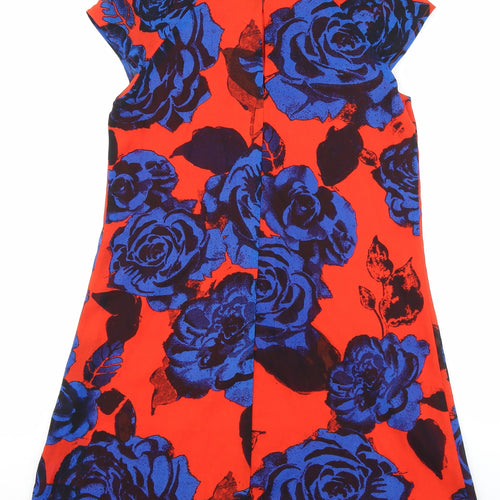 River Island Womens Red Floral Polyester Shift Size 8 Round Neck Button