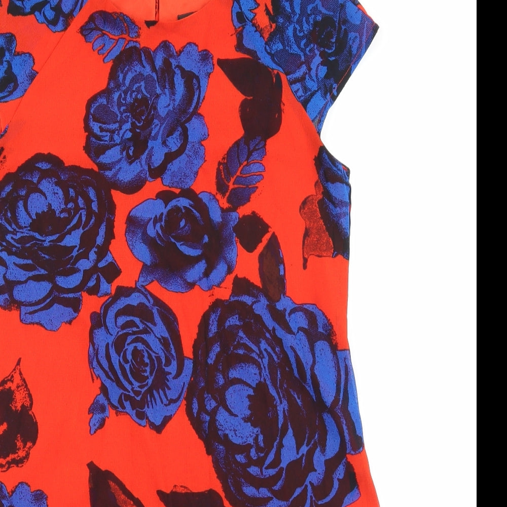 River Island Womens Red Floral Polyester Shift Size 8 Round Neck Button