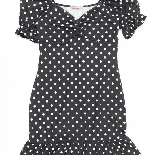 Somebody Else Womens Black Polka Dot Polyester Pencil Dress Size M V-Neck Pullover