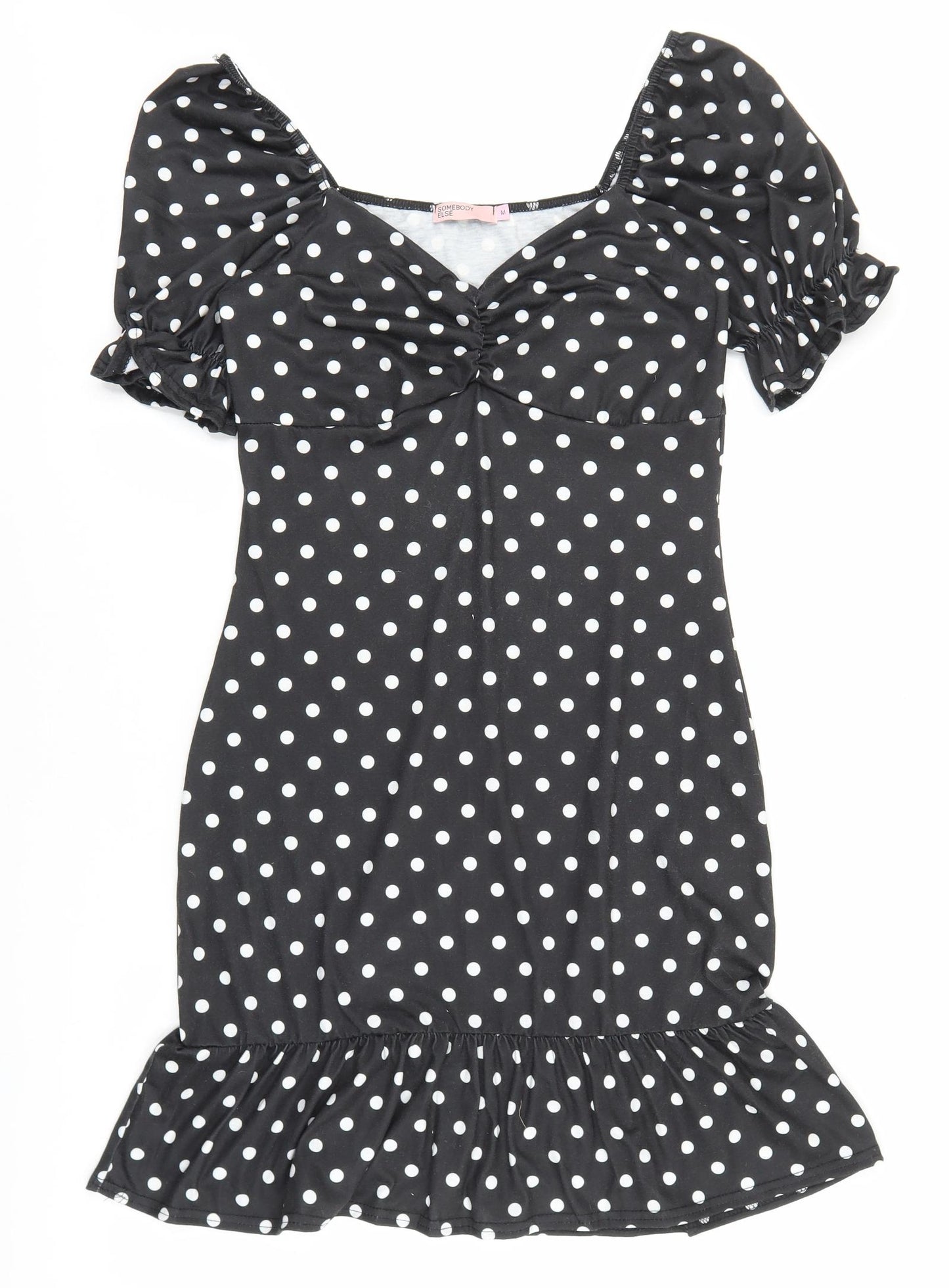 Somebody Else Womens Black Polka Dot Polyester Pencil Dress Size M V-Neck Pullover