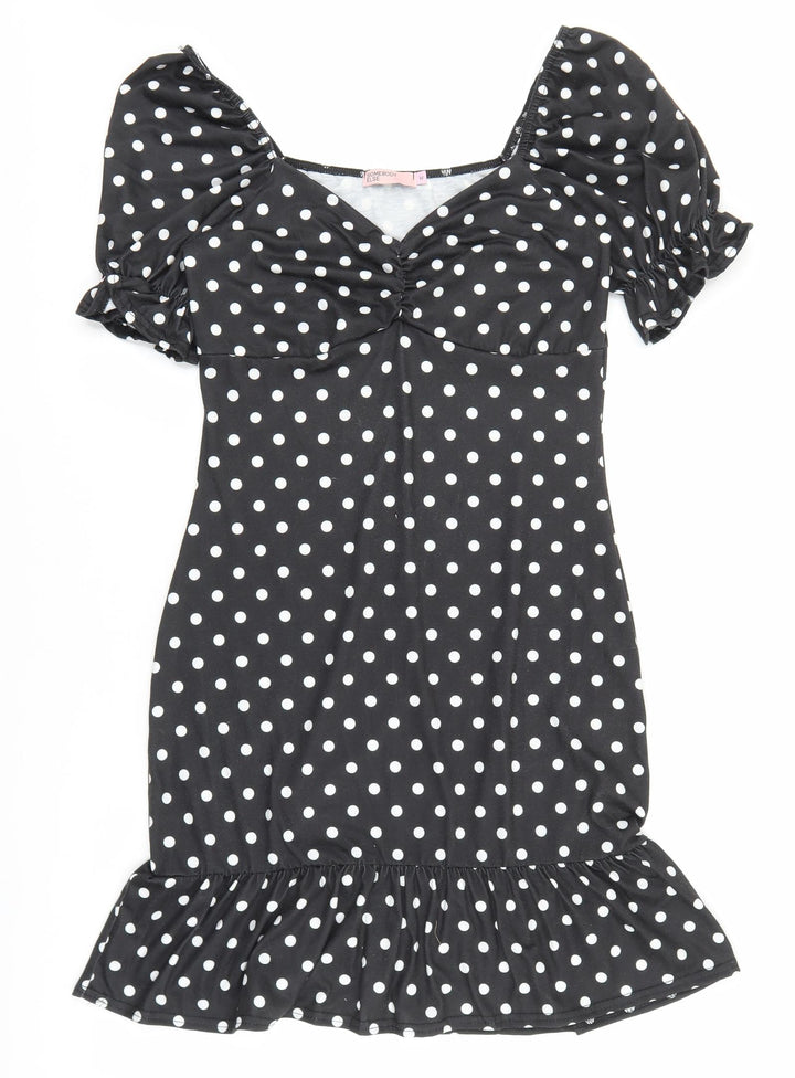 Somebody Else Womens Black Polka Dot Polyester Pencil Dress Size M V-Neck Pullover