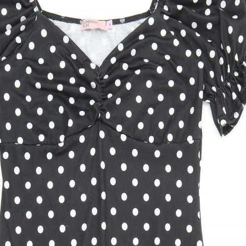 Somebody Else Womens Black Polka Dot Polyester Pencil Dress Size M V-Neck Pullover
