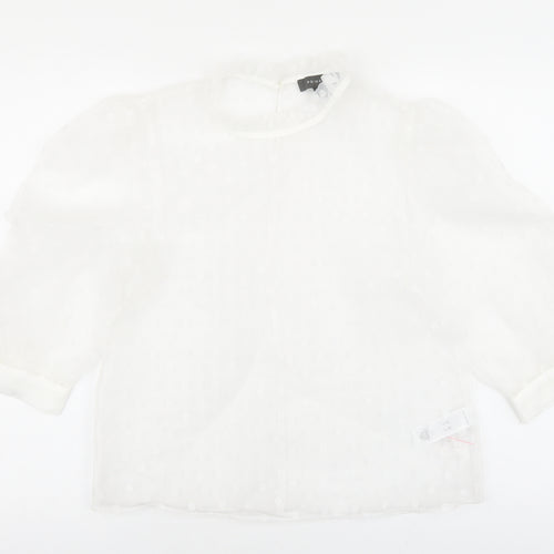 Primark Womens White Polka Dot Polyester Basic Blouse Size 10 Round Neck