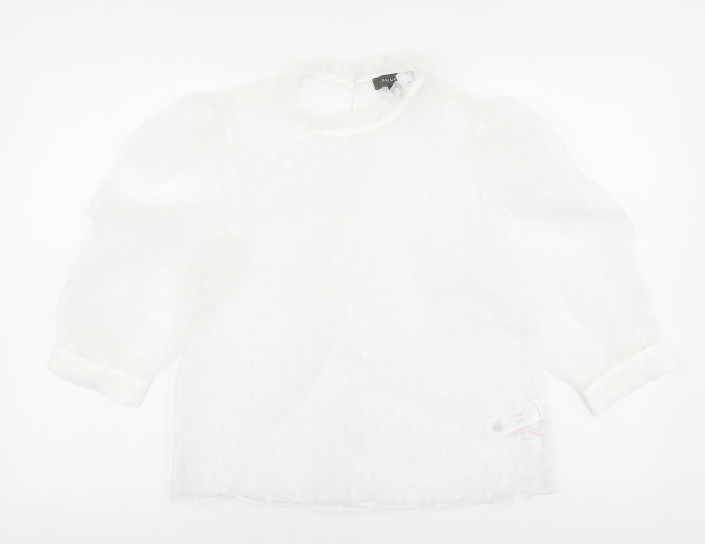 Primark Womens White Polka Dot Polyester Basic Blouse Size 10 Round Neck