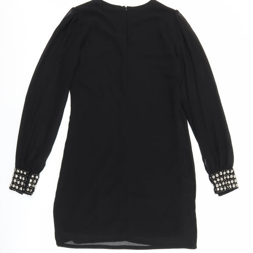ZUPPE Womens Black Polyester A-Line Size 10 Boat Neck Zip - Embellished Neckline