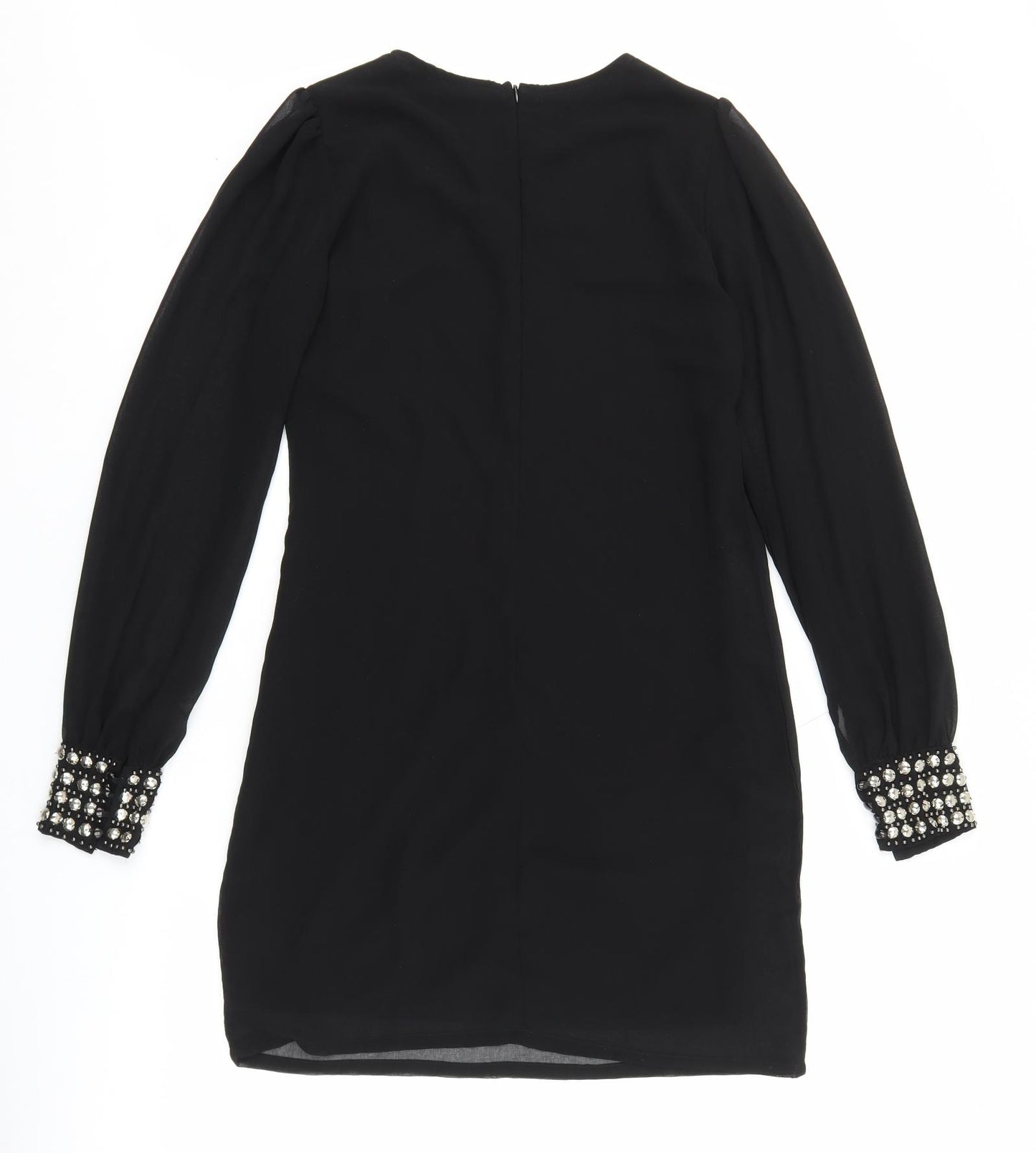 ZUPPE Womens Black Polyester A-Line Size 10 Boat Neck Zip - Embellished Neckline