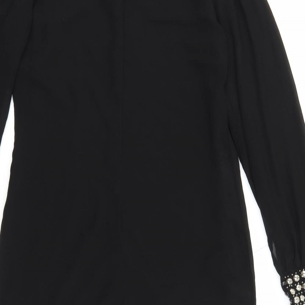 ZUPPE Womens Black Polyester A-Line Size 10 Boat Neck Zip - Embellished Neckline